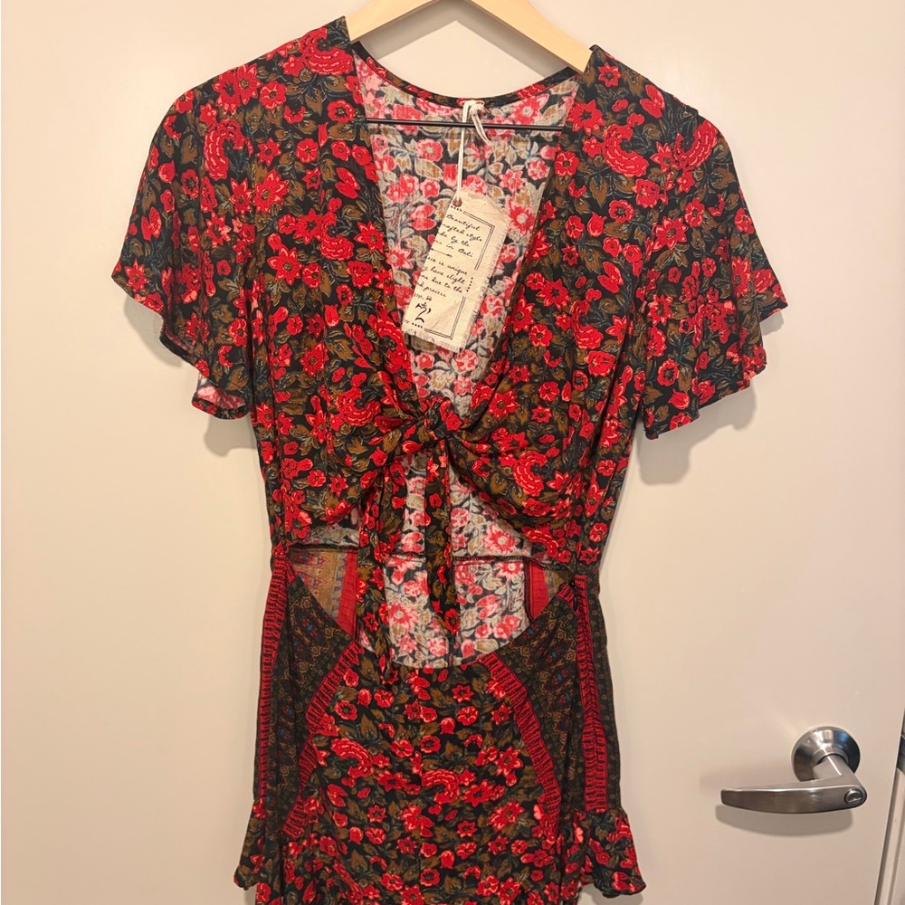 Free People Red Floral Romper